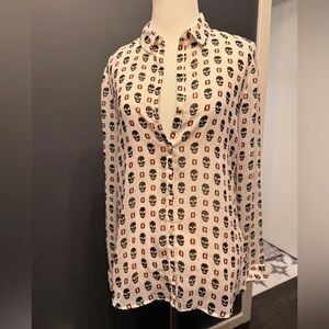 Zara Trafaluc Skull Patterned Blouse White, Black, Red